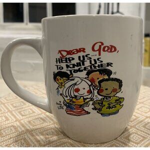 Vintage "Dear God" Ceramic Mug With Colorful Cartoon Characters & Motivational Q